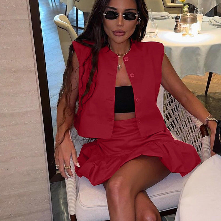 Women Summer Sleeveless Shirt Vest Top Fishtail Skirt Two Piece Set