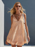 Summer Ruffled Sleeveless V neck Sling Mini Dress Holiday
