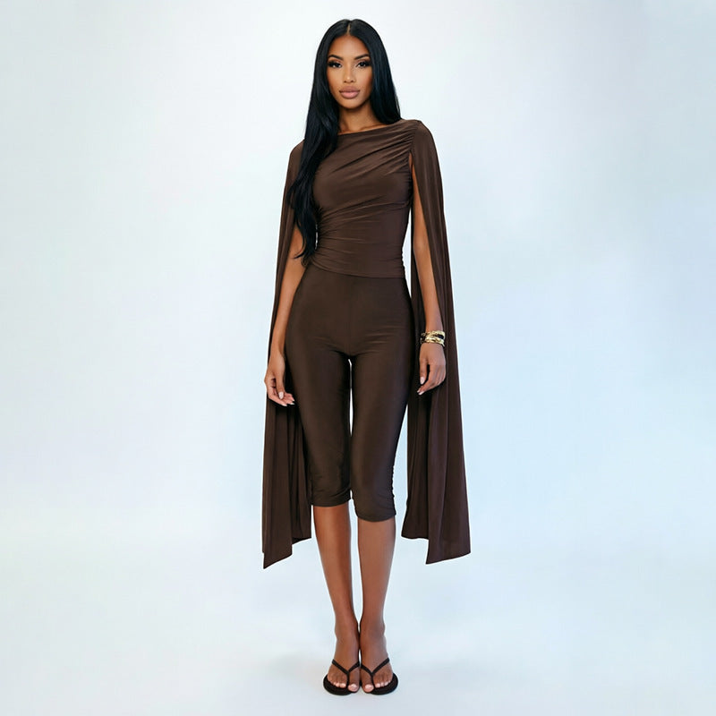 Women Clothing Autumn Winter Solid Color Casual Sleeveless Ribbon Top Slim Cropped Trousers Set