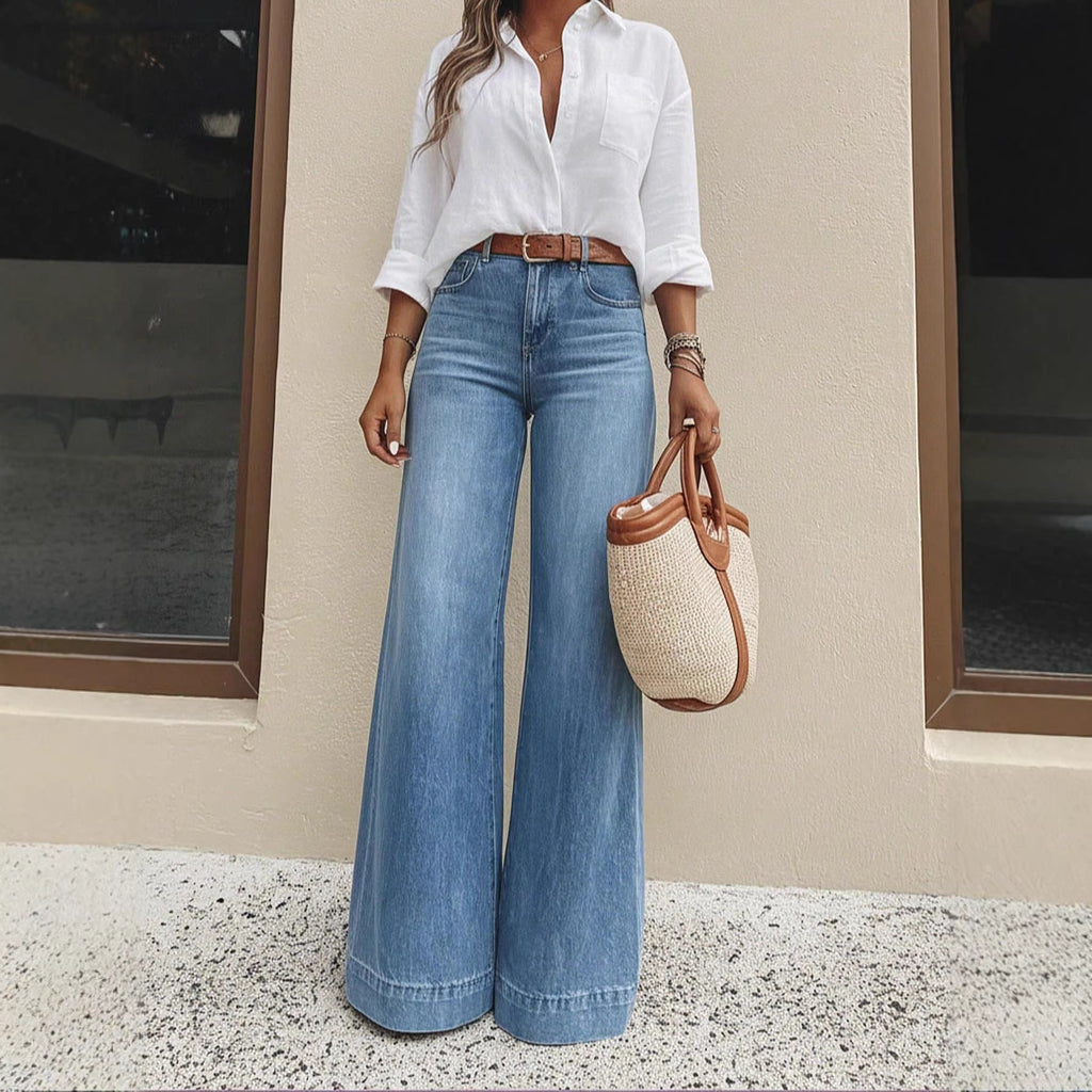 Spring Summer Retro Washed Wide Leg Jeans Loose Slimming High Jeans for Women