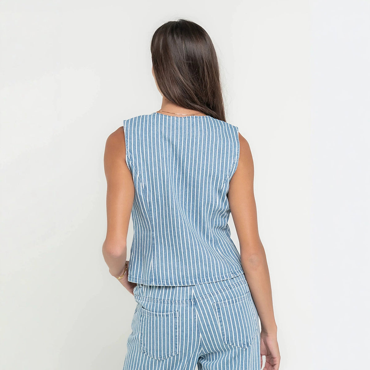 Autumn Street Hipster Loose Simple Vest Striped Trousers Set