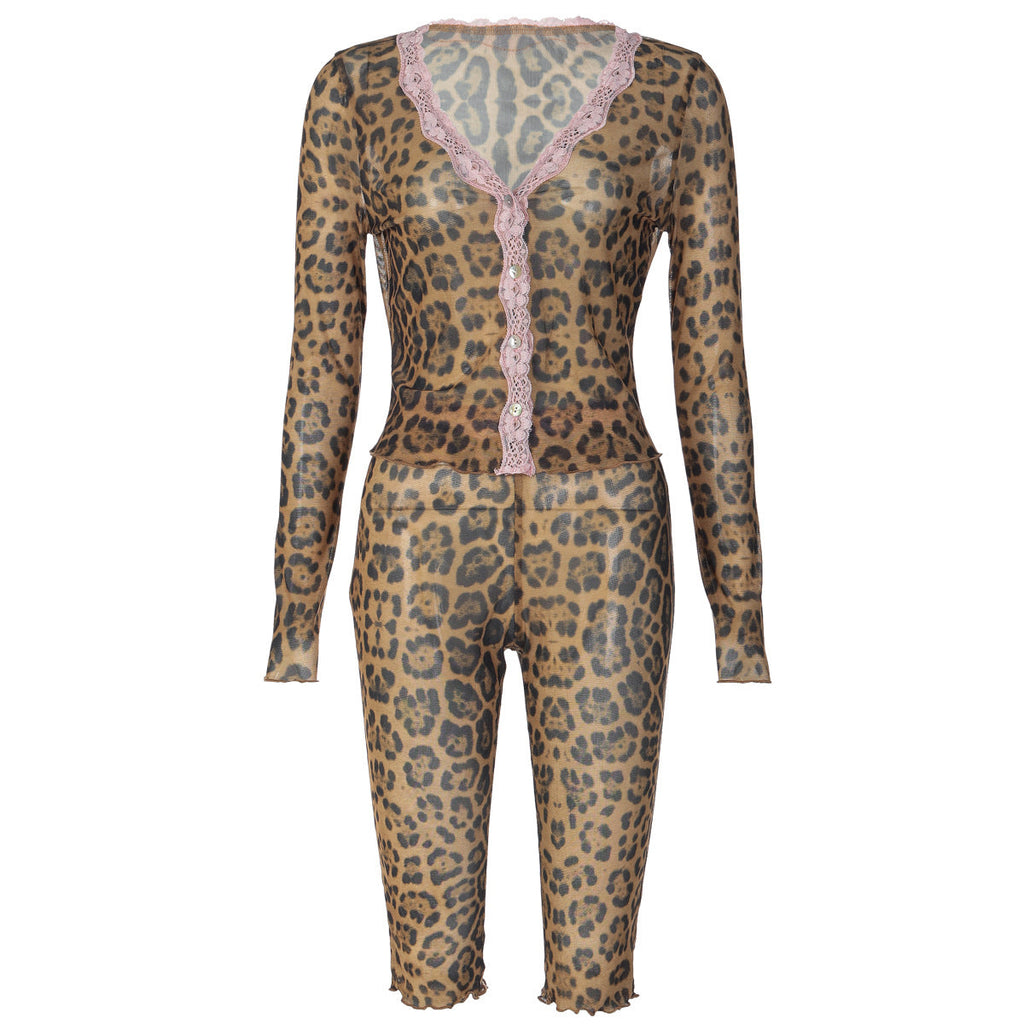 French Women Clothing Summer Mesh Patchwork Sexy Top Slim Fit See through Shorts Set