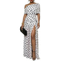 Women Dress Polka Dot Split Patchwork Cold Shoulder Cocktail Sheath Dress