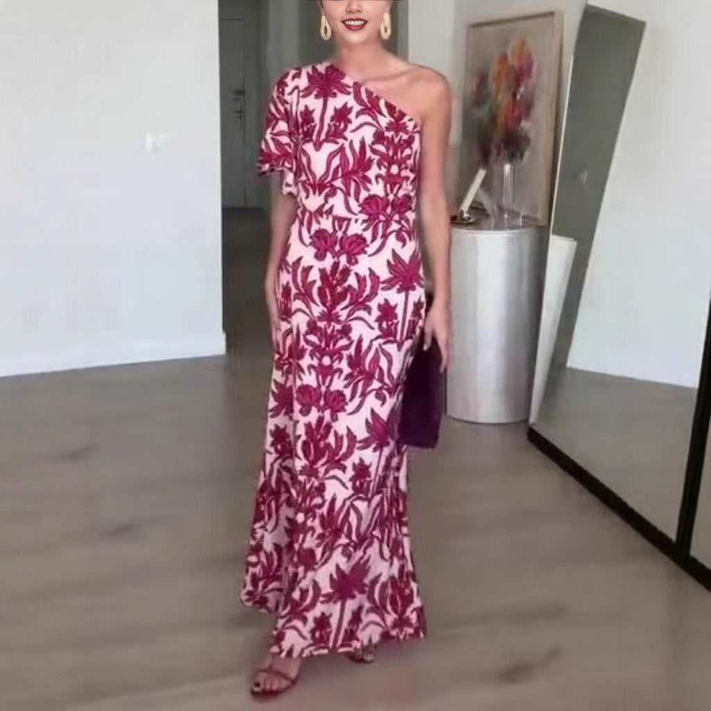 Summer Sexy One Shoulder Printed Dress Maxi Dress Women