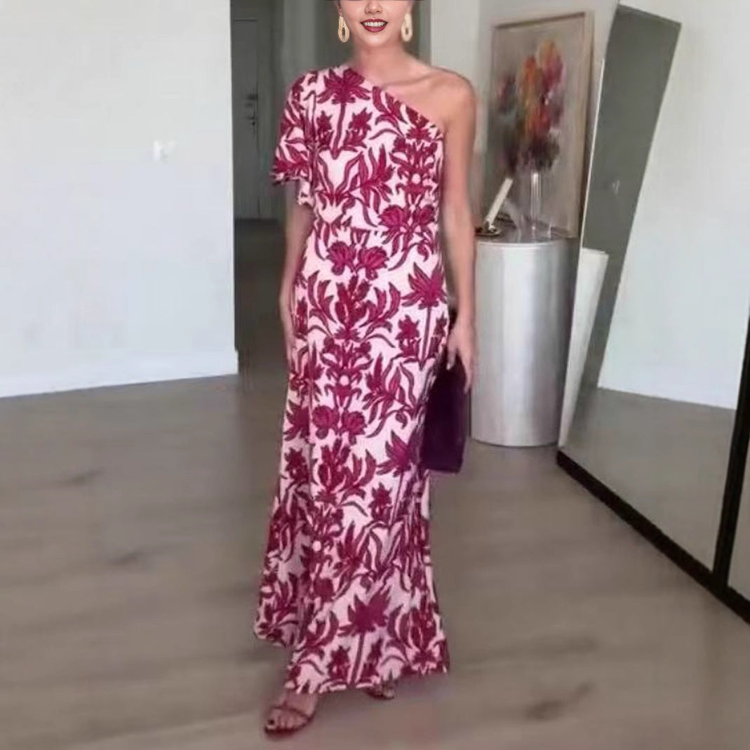 Summer Sexy One Shoulder Printed Dress Maxi Dress Women