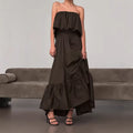 Spring Summer French Ruffled Tube Top Elegant Dress Women Office Elegant Dress