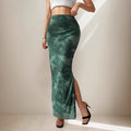Women Clothing Summer Printed Skirt Sexy Side Split Slimming All-Matching Graceful Long Skirt