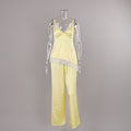 Women Stitching Lace Imitated Silk Pajamas Suspender Trousers Two Piece Sets Home Wear Autumn