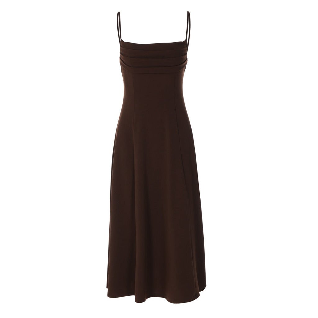 Women Clothing Summer Suspender Pleated off Neck Cinched Swing Dress Fashionable Elegant Dress