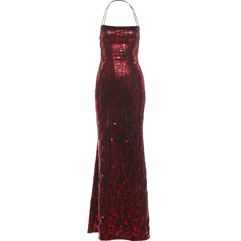 Summer Women Clothing Sexy Halter Backless Print Skinny Long Sleeveless Dress