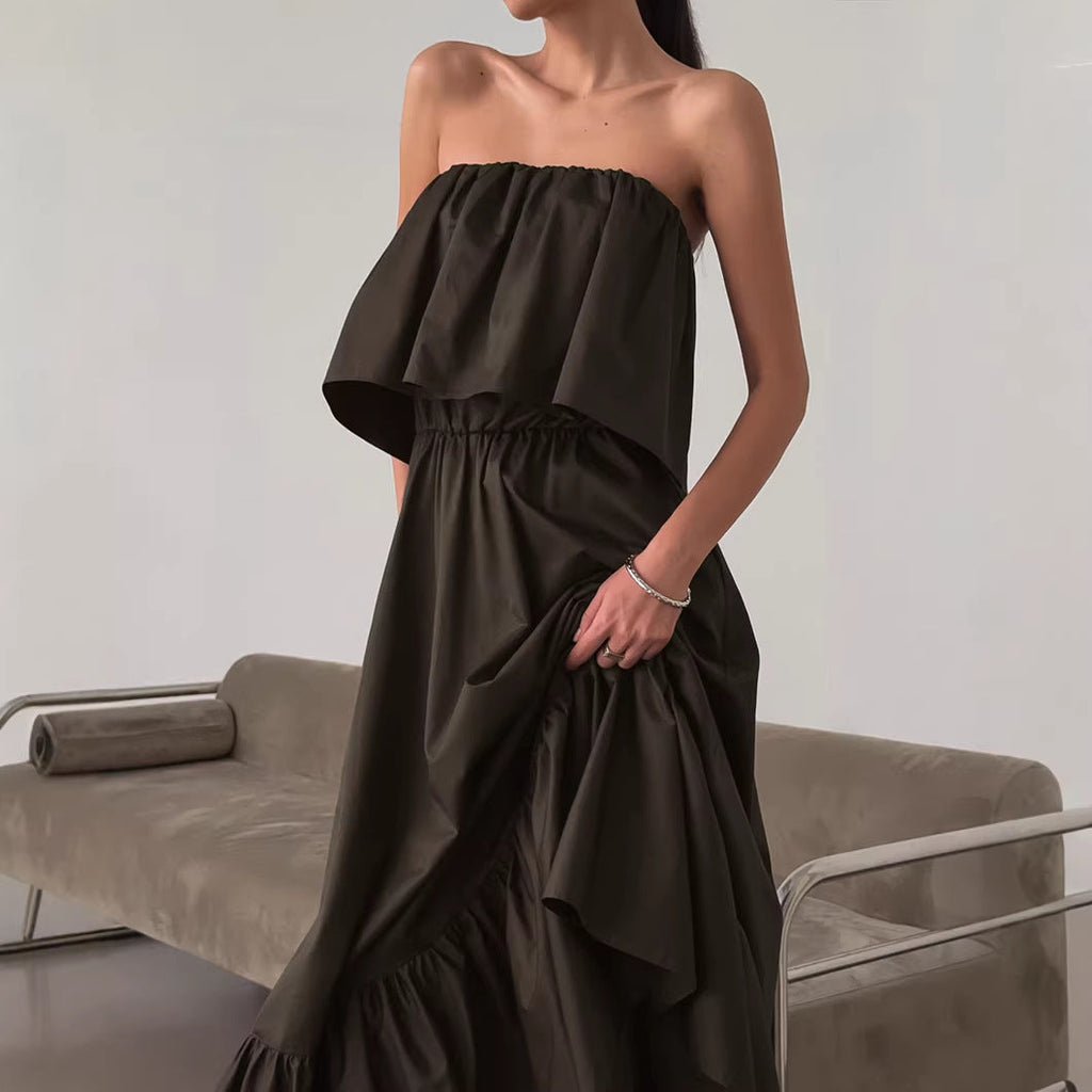 Spring Summer French Ruffled Tube Top Elegant Dress Women Office Elegant Dress