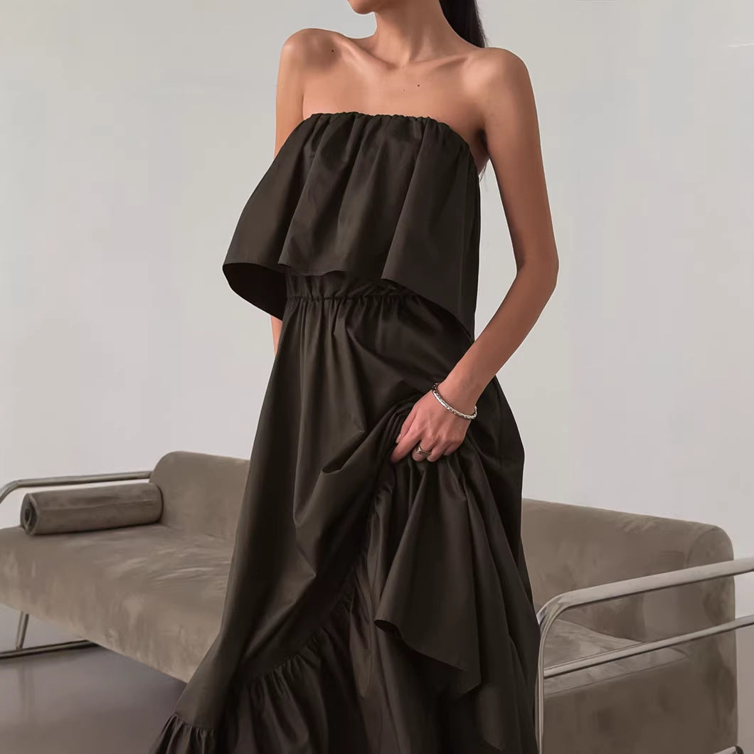Spring Summer French Ruffled Tube Top Elegant Dress Women Office Elegant Dress
