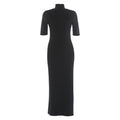 Summer Women Clothing French Half Turtleneck Backless Waist Trimming Dress