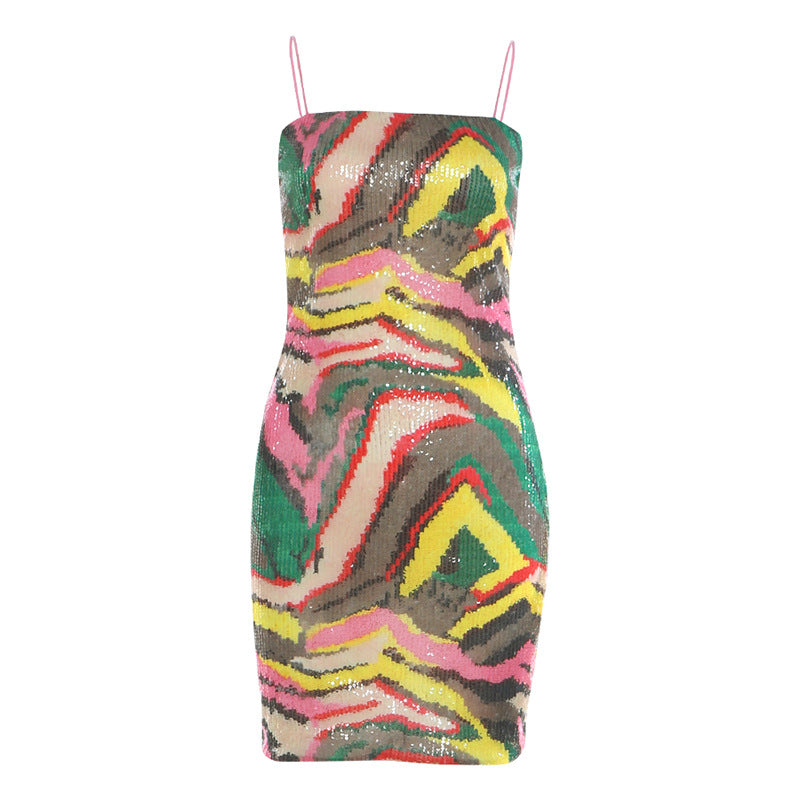 Summer Sexy Slim Fit Skinny Sequin Sling Sheath Dress