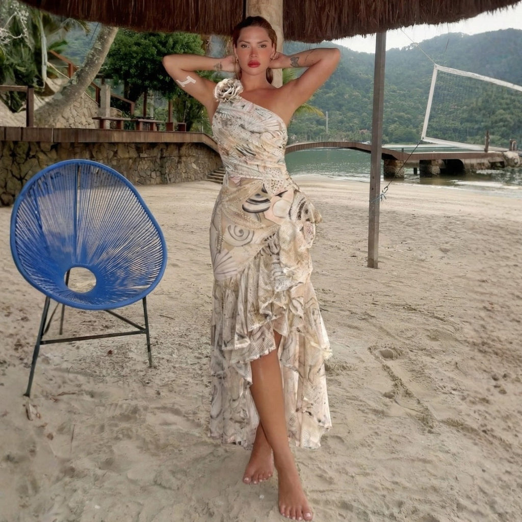 Swimsuit One Shoulder Alluring Vacation Swimsuit Set For Women Wrap Skirt