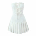 Summer Sexy Bow Lace up Cutout Tube Top A line Pleated Dress