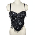Sequ Tassel Suspender Vest Sexy Boning Corset Bra Rhinestone Beaded Outer Wear Tube Top Boning Corset Top