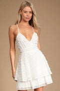 Summer Sexy Cami Dress Women Ruffled V neck Jacquard Texutured Dress