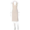 Women Clothing Summer Sexy Backless Lace up Halter Sleeveless Solid Color Dress