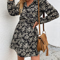 Autumn Winter Sexy Casual Women Dress V-neck Floral Dress