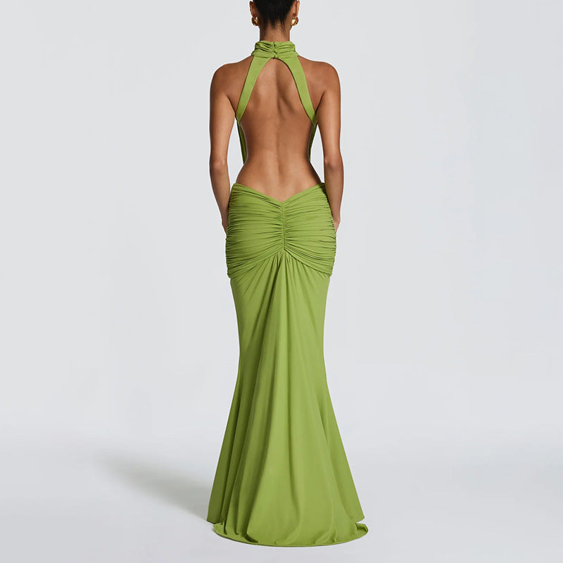 Summer High Neck Sleeveless Backless Sheath Dress for Women