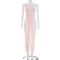 Women Clothing Summer Mesh Splicing Sling Backless Lace up Pleated Sexy Dress Women