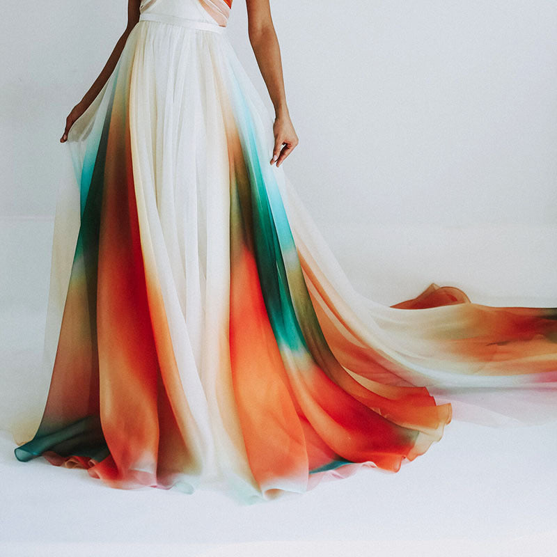 Multi Color Rainbow Women One Piece Lace up Single Layer Classical Dance Half Length Large Swing Dress