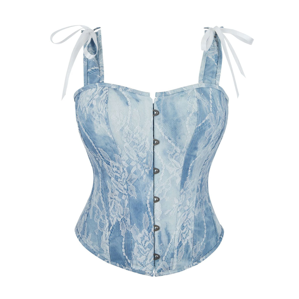 Light Blue Jacquard Belly Contracting Body Slimming Corset Front Row Buttons Slimming Sling Body Shaping Top