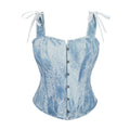 Light Blue Jacquard Belly Contracting Body Slimming Corset Front Row Buttons Slimming Sling Body Shaping Top