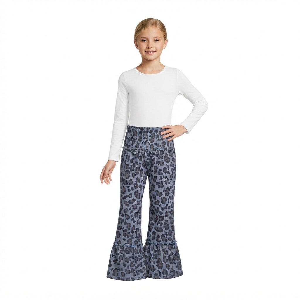 Black leopard patchwork kids girls fall pants