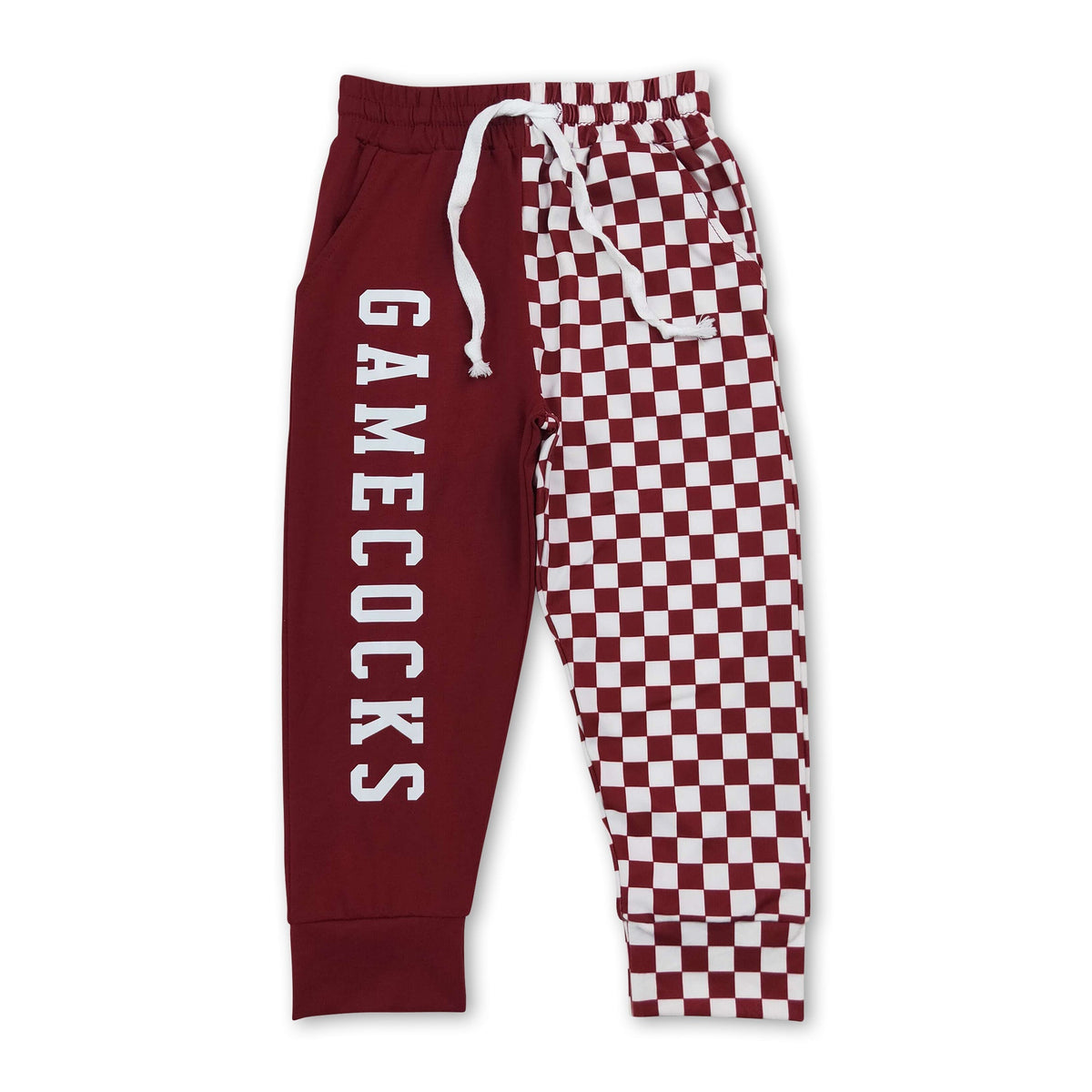 Maroon plaid patchwork kids boys team pants