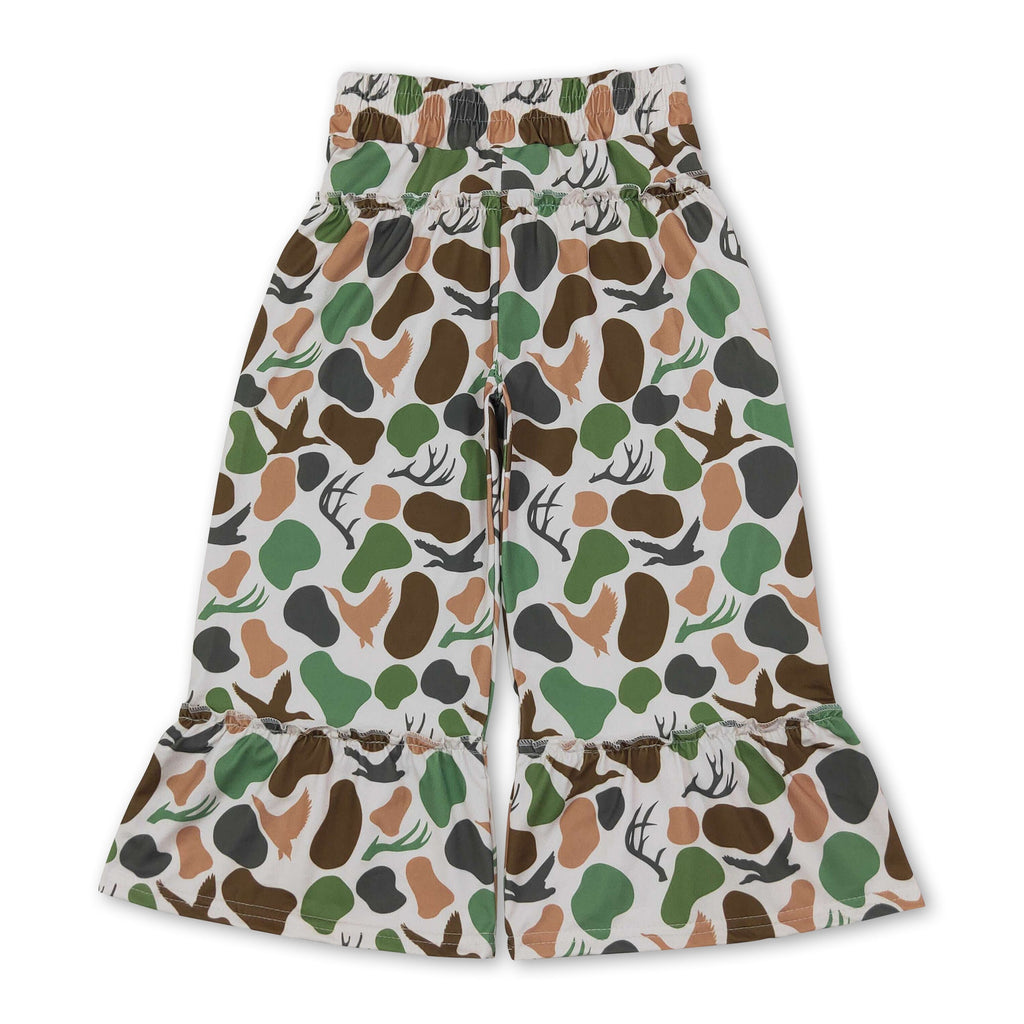 Deer green camo patchwork girls ruffle pants