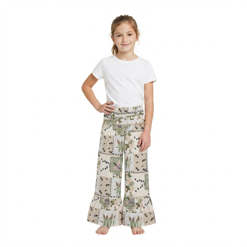 Duck camo patchwork kids girls ruffle pants