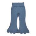 High waist blue cotton scallop kids girls flare pants