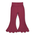 High waist rose red cotton scallop kids girls flare pants