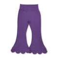 High waist purple cotton scallop kids girls flare pants