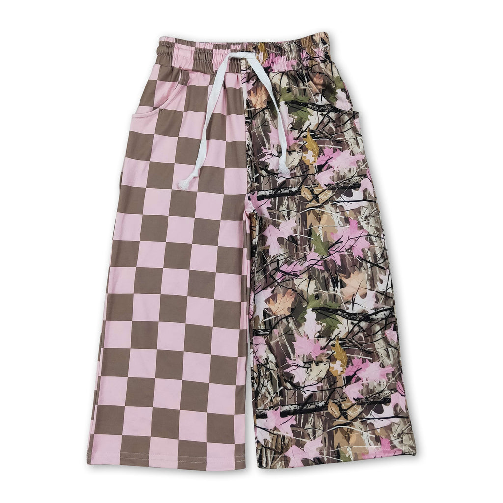Pink plaid camo kids girls fall pants