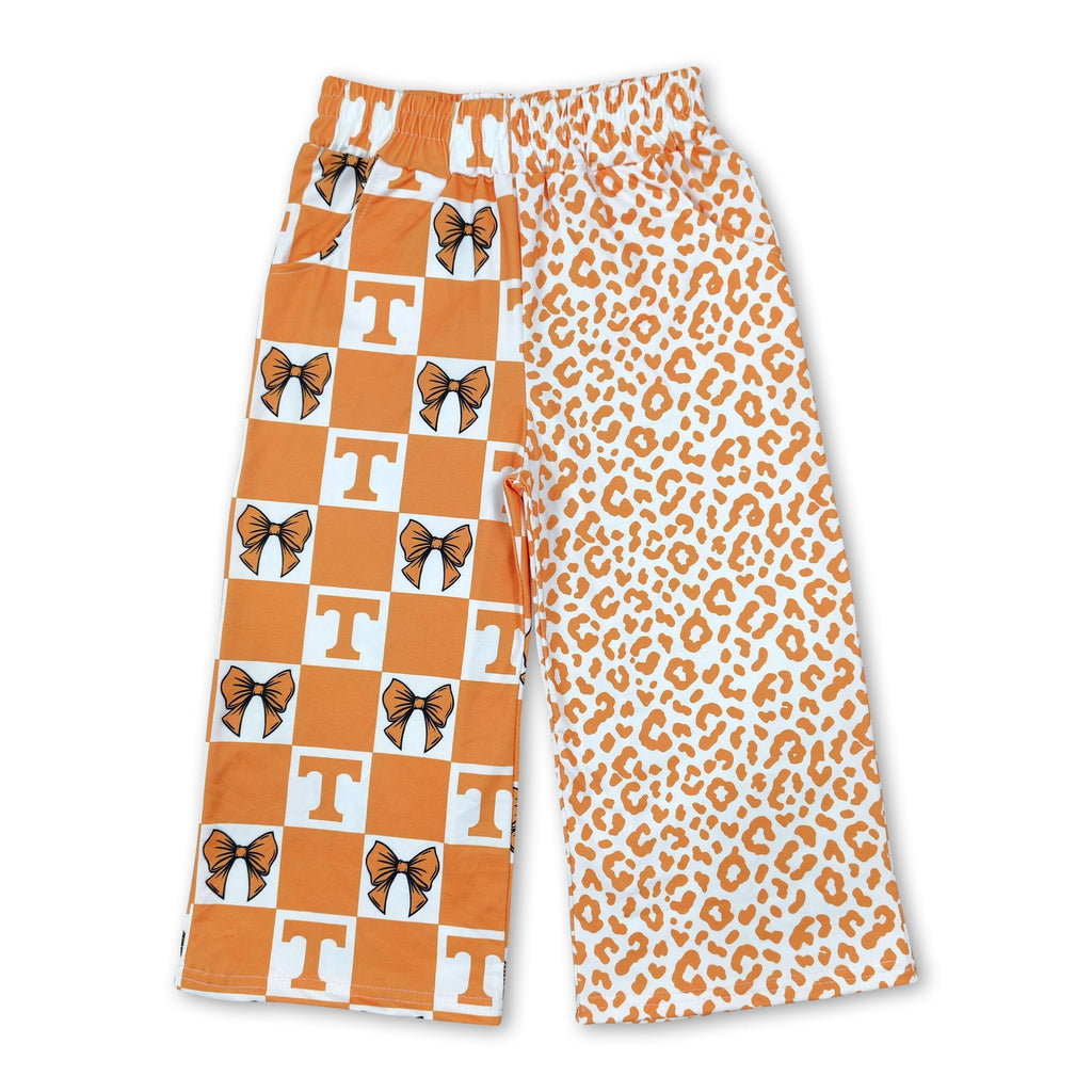 T orange bow plaid leopard kids girls team pants
