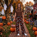 Leopard ghost pumpkin adult women Halloween pants