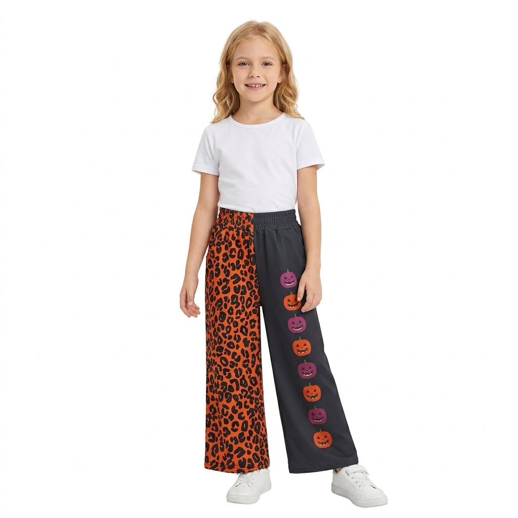 Leopard pumpkin kids girls Halloween pants