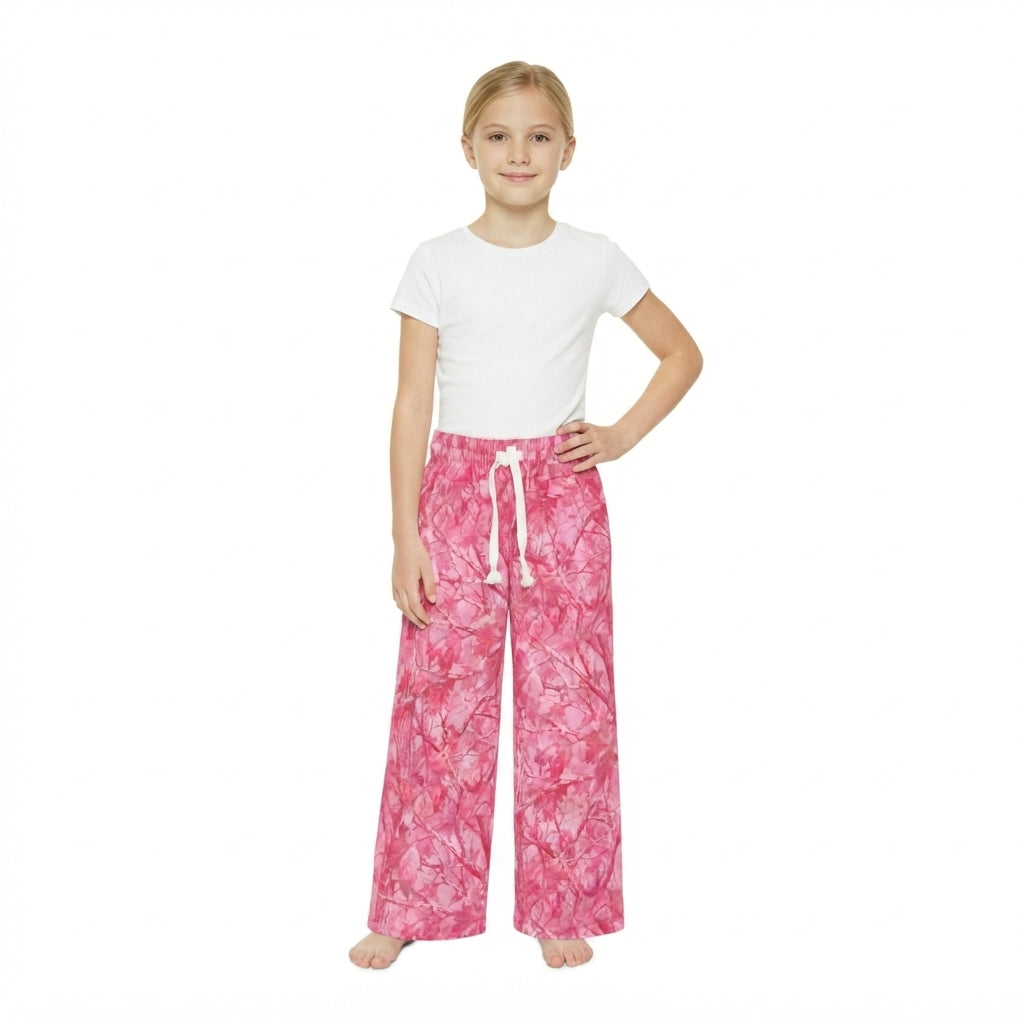 Pink leaves camo kids girls fall pants