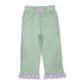 Solid cotton pink stripe ruffle kids girls pants
