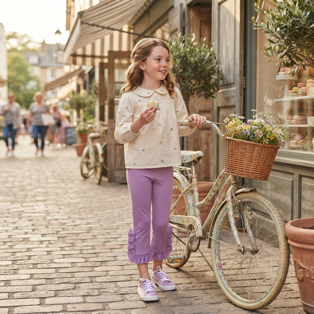 Lavender ruffle cotton kids girls pants