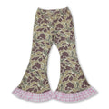Pink plaid ruffle camo kids girls bell bottom pants