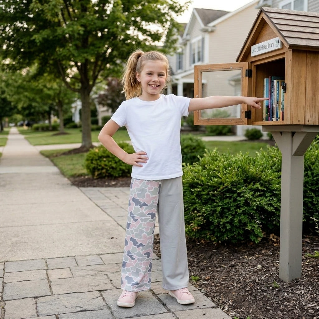 Camo grey patchwork kids girls fall pants