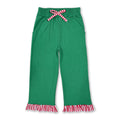 Red stripe ruffle green cotton pockets girls Christmas pants