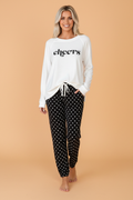Cheers Letter Print Polka Dot Top & Pant Set