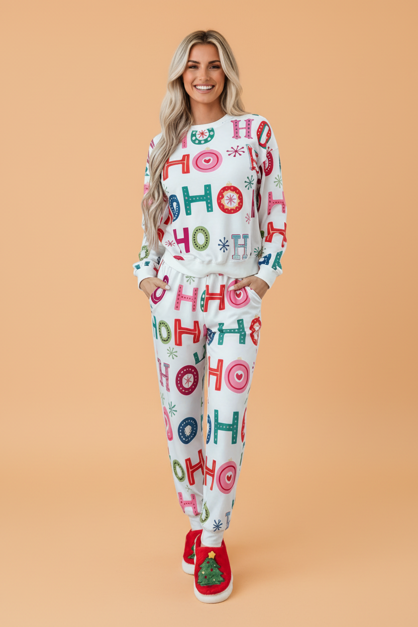 Christmas Graphic Print Top & Pants Pajama Set