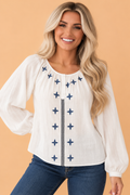 Geometric Embroidered Long Sleeve Blouse