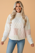 Floral Patchwork Quilted Mock Neck Long Sleeve Top